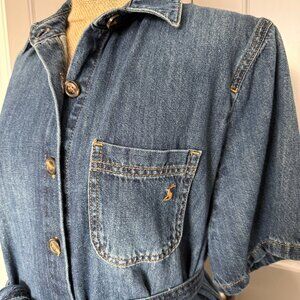 JOULES | Belted Short-Sleeved Denim Shirtdress, Size 14
